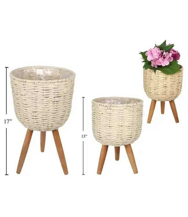 Truu Design Seagrass Wicker Planters w/ Legs Small