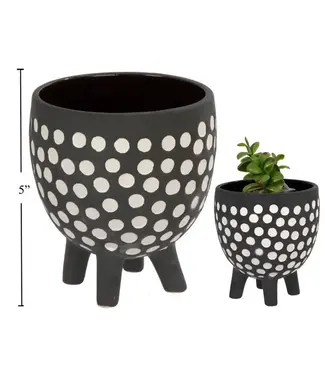 Truu Design Footed Ceramic Planter, B/Wdotted, 4.5"D