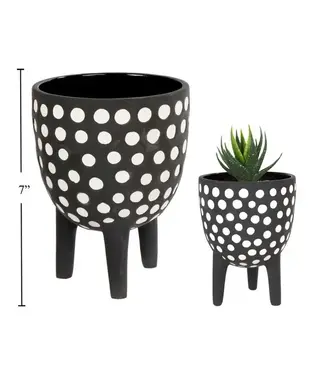Truu Design Footed Ceramic Planter, B/Wdotted 5.3"D