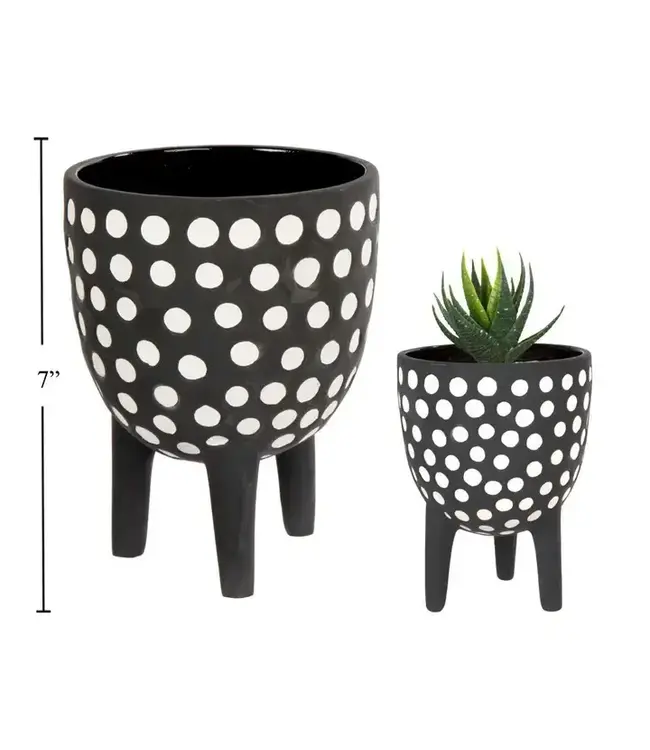 Footed Ceramic Planter, B/Wdotted 5.3"D