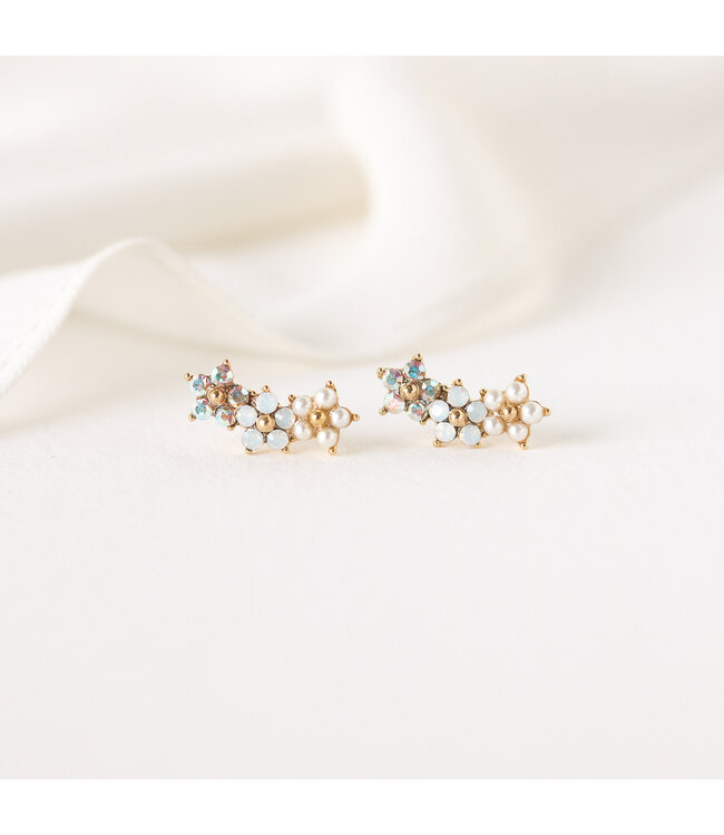 Floral Climber Earrings - White