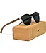 Round Walnut Wood Sunglasses with Black Polarized Lenses