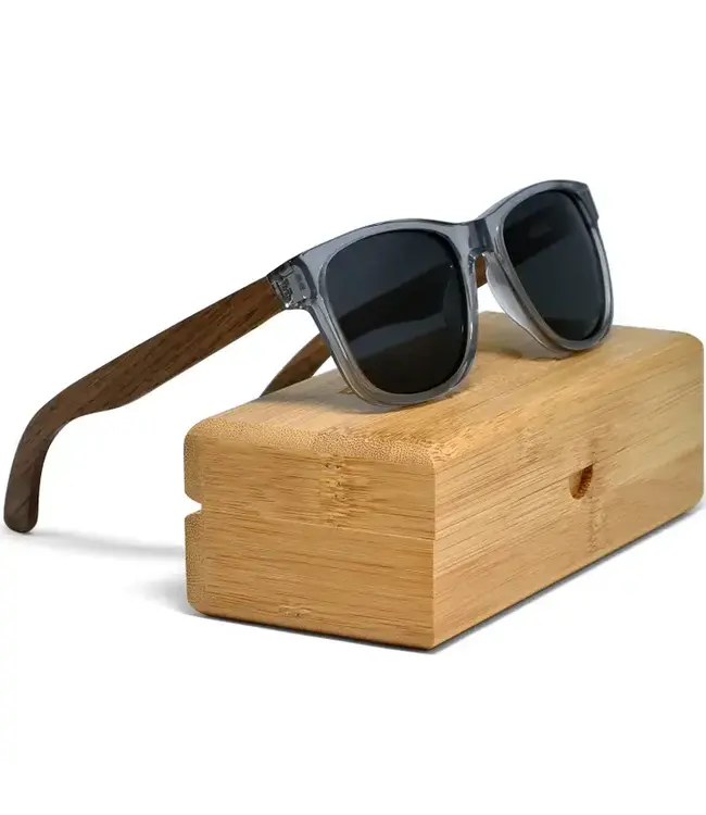 Walnut Sunglasses Transparent Frame Black Polarized Lenses