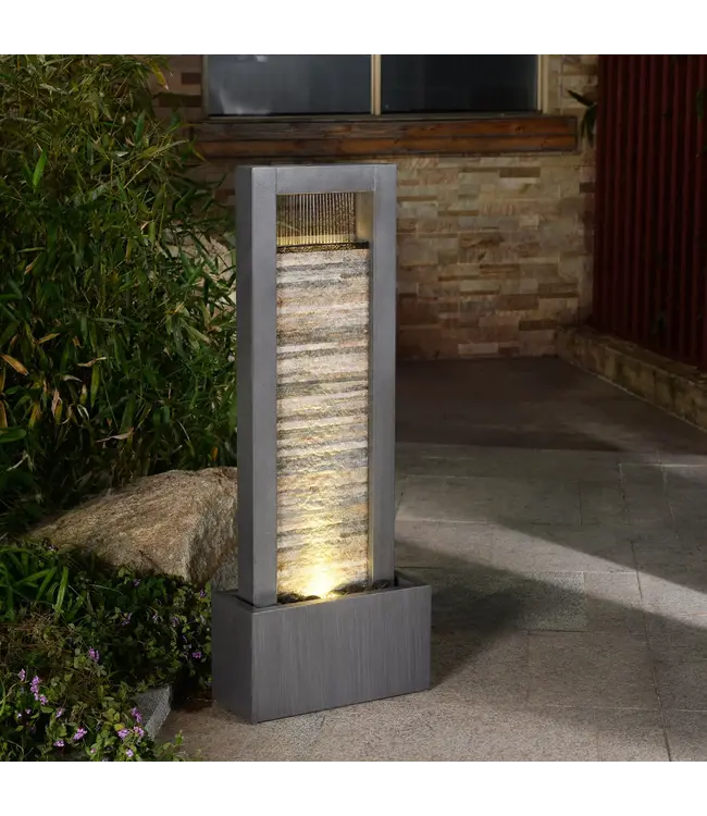 Zen Garden Metal Fountain with Stone Brick Accent