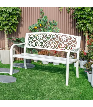 Hi-Line Gift Ltd. Harmony in White- Steel and Cast Iron Garden Bench
