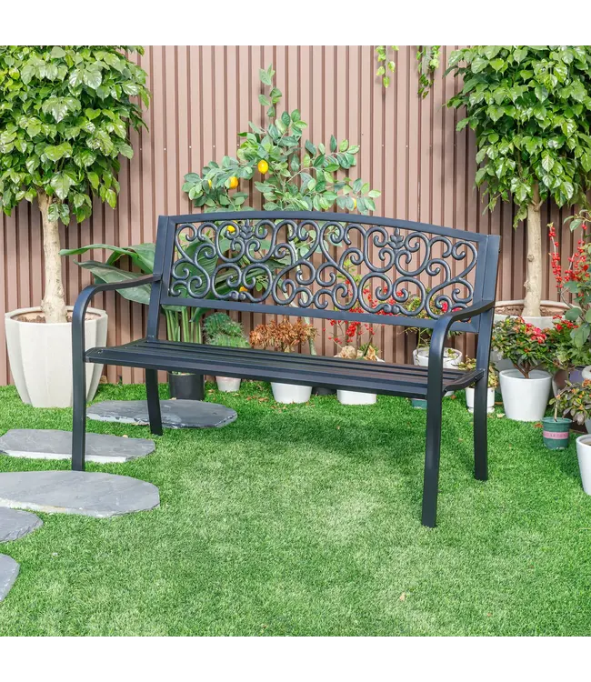 Iron Symphony- Steel and Cast Iron Garden Bench in Timeless Black
