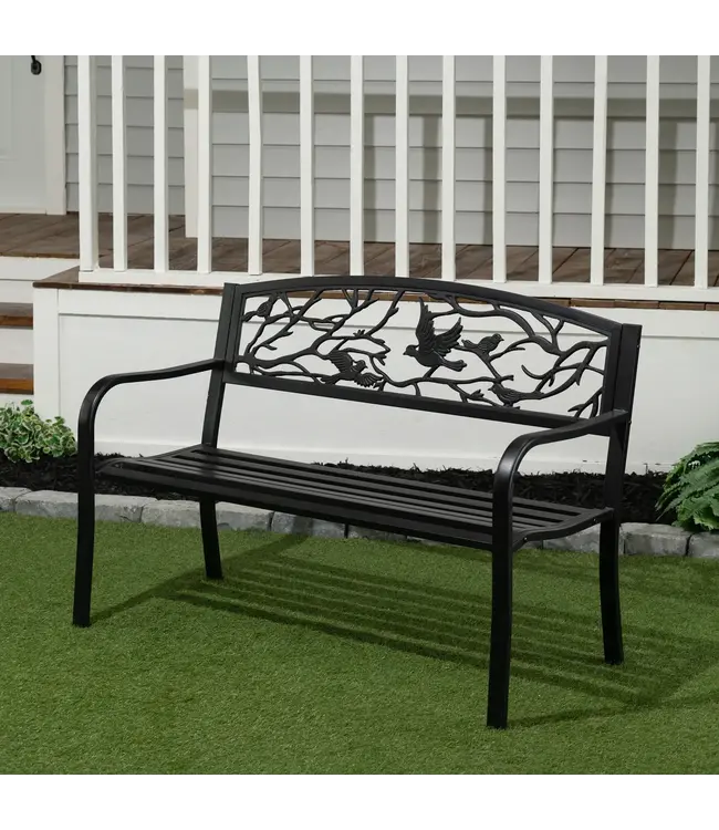 GARDEN BENCH - BLACK - BIRDS AND BRANCHES BACKREST