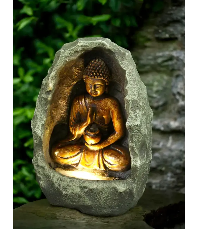 Golden Buddha Tabletop Fountain w/ Light