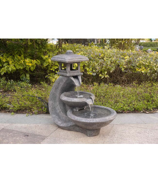 Hi-Line Gift Ltd. Pagoda Tiered Outdoor Fountain w/ White LEDS