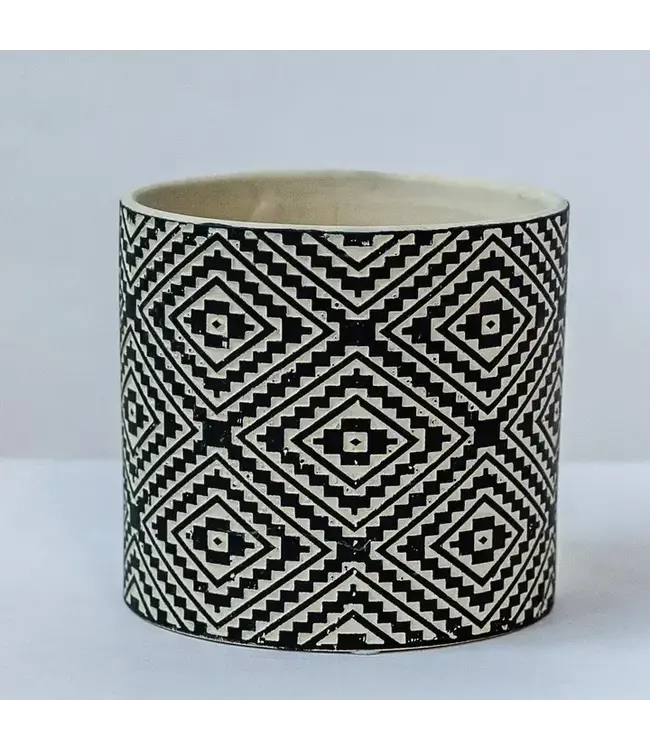 Black Aztec Pattern Flower Pot
