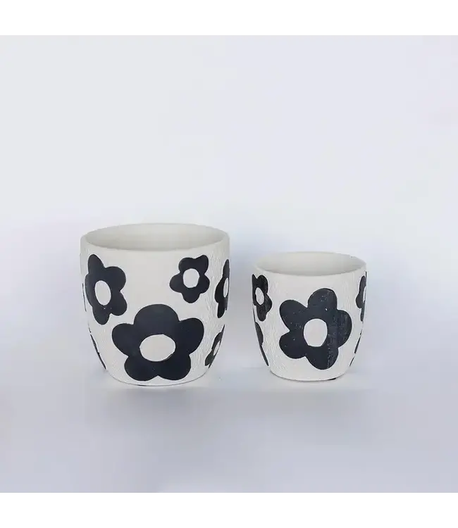 Navy Floral Terracotta Flower Pot Large