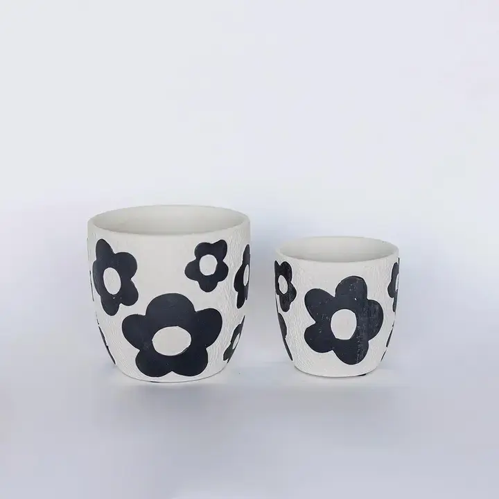 Forpost Trace Inc. Navy Floral Terracotta Flower Pot Small ...
