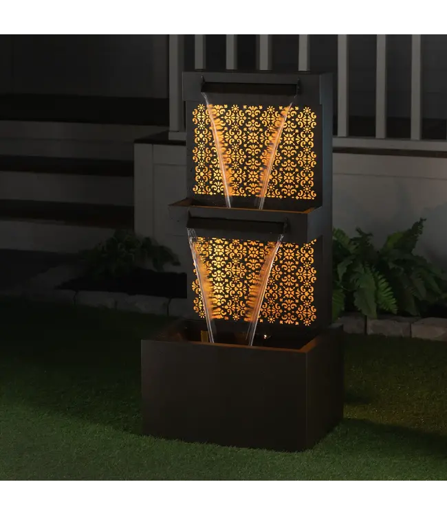 Zinc Metal Double-Deck Hollow Waterfall Fountain w/ LED