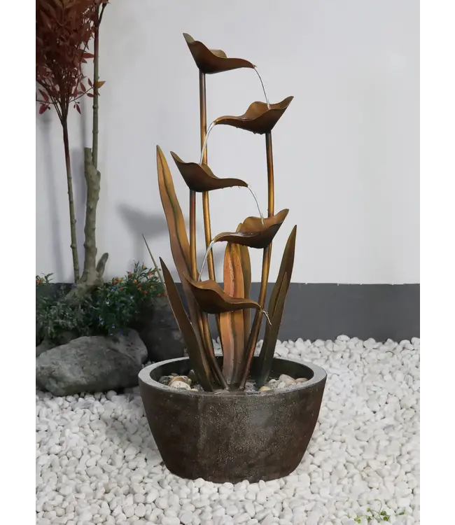 Tiered Leaves Stainless Metal Fountain