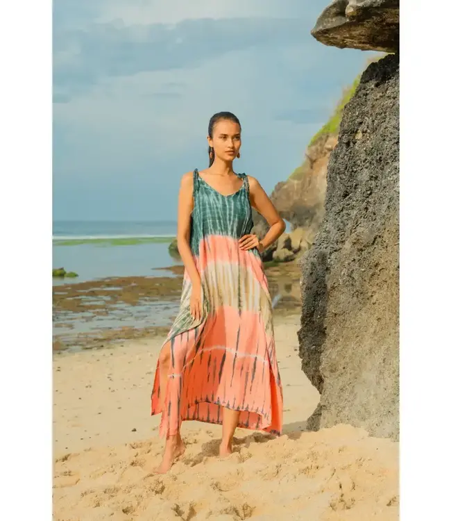 Tie Dye Stripe Dress - Pink & Grey