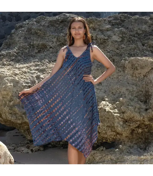 Handkerchief Dress in Denim & Gold Tie Dye