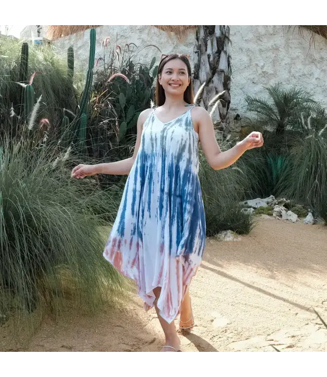 Bone Tie Dye Handkerchief Dress - Olive, Denim & Peach