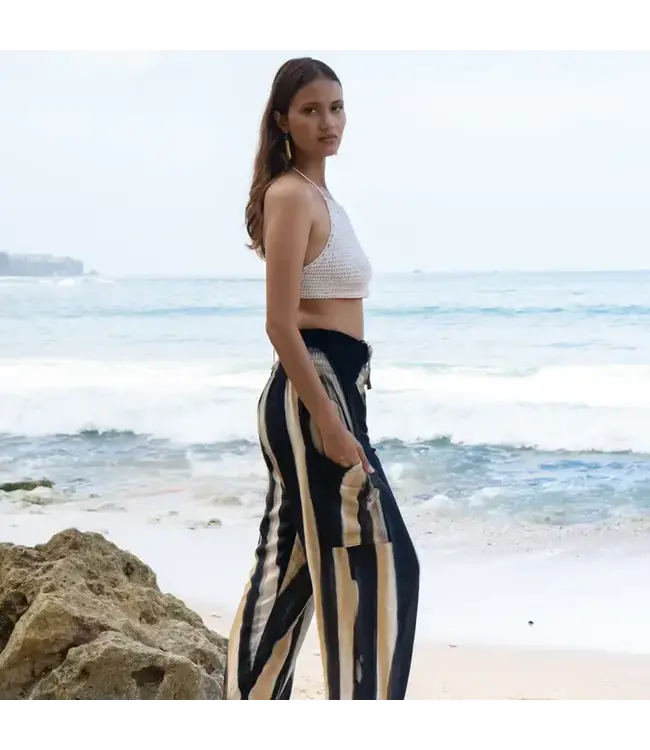 Bold Abstract Tie Dye Bali Pant in Grey & Gold