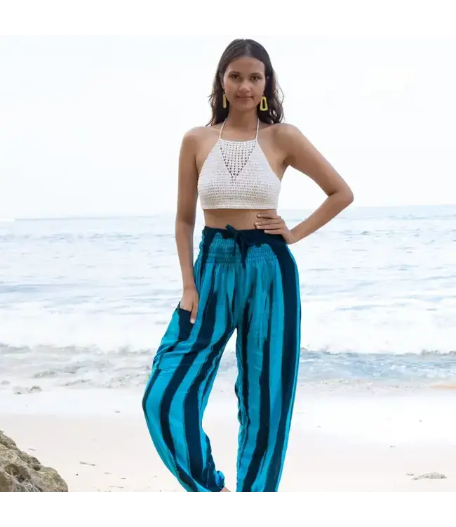 Bold Abstract Tie Dye Bali Pant in Teal & Black