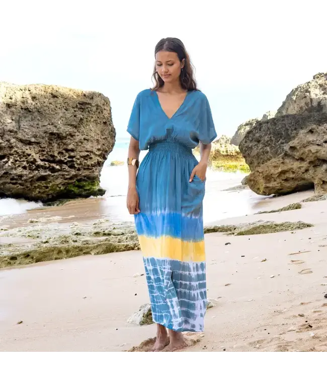 Beach Stripe & Tie Dye Maxi Dress in Grey