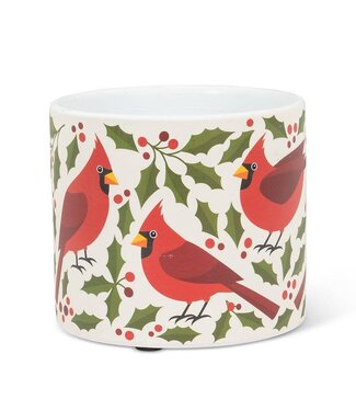 Abbott Collection Small Cardinals & Holly Planter