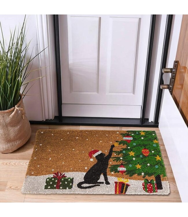 Playful Christmas Kitty Doormat
