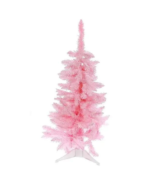 3' Spruce Pink Xmas Tree Pvc 120 Normal Tips W/Plastic Stand