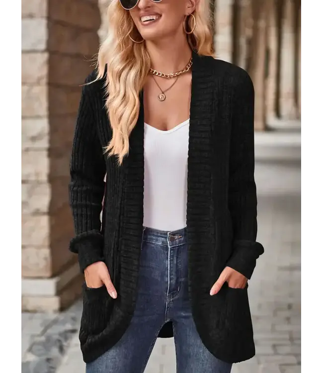 Solid Pit Stripe Casual Long Sleeved Cardigan Jacket