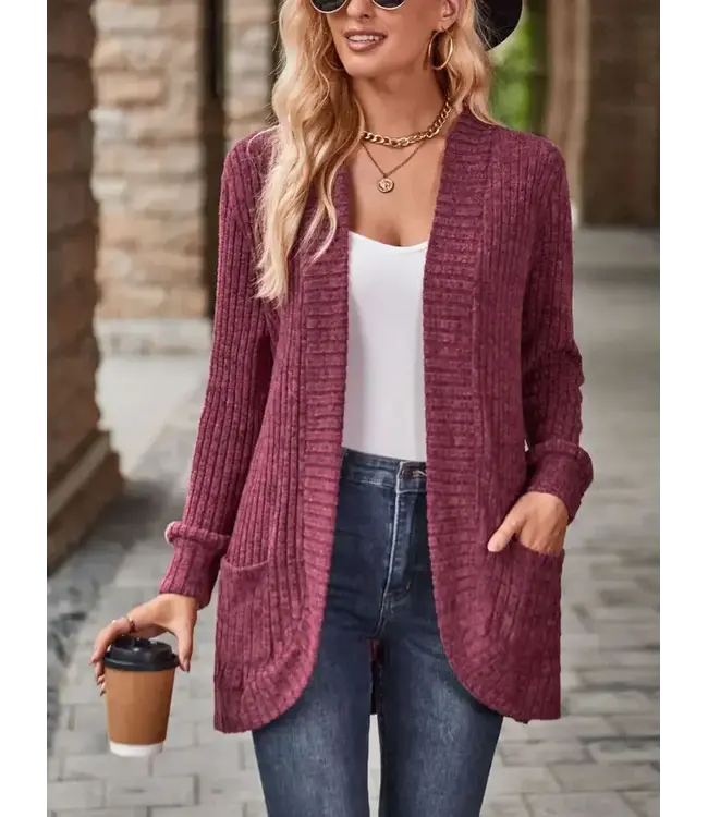 Solid Pit Stripe Casual Long Sleeved Cardigan Jacket