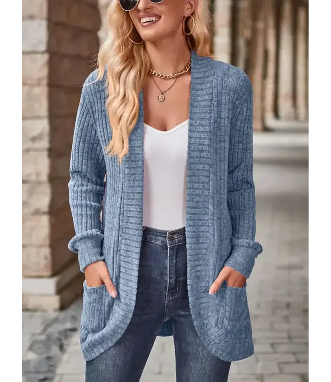 Solid Pit Stripe Casual Long Sleeved Cardigan Jacket