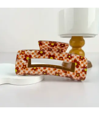 SoapElenGlen Square Checkerboard Hair Clip - Coffee