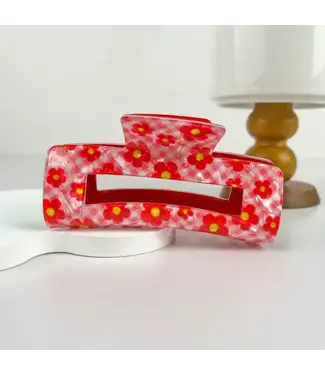 SoapElenGlen Square Checkerboard Hair Clip - Rose Red