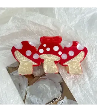 SoapElenGlen Triple Mushroom Large Hair Claw Clip - Red
