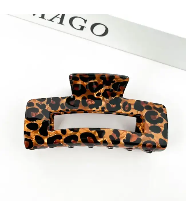 Leopard Print Rectangular Hair Claw Clip