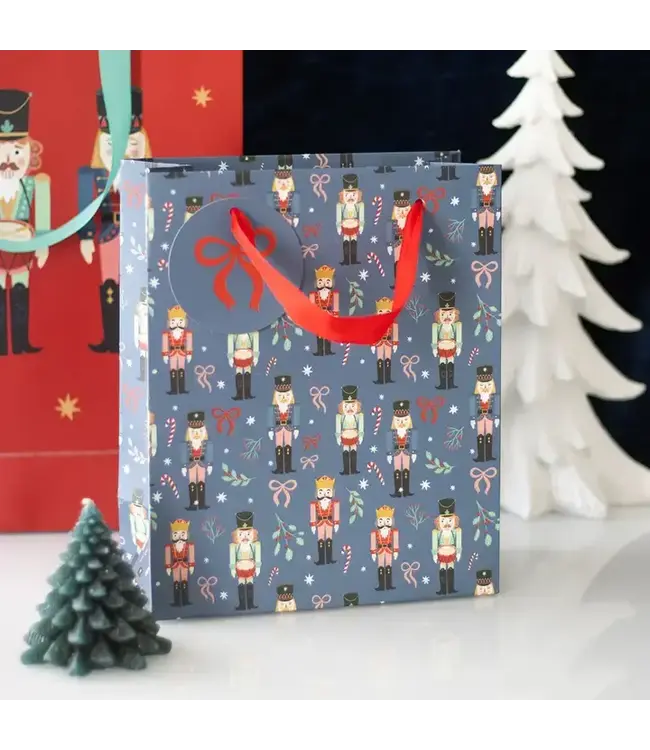 Medium Blue Christmas Nutcracker Print Gift Bag