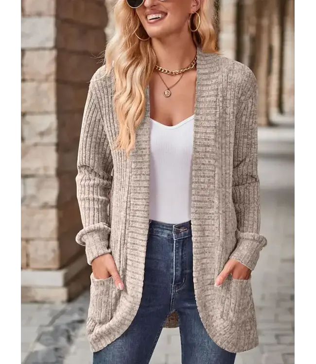 Solid Pit Stripe Casual Long Sleeved Cardigan Jacket
