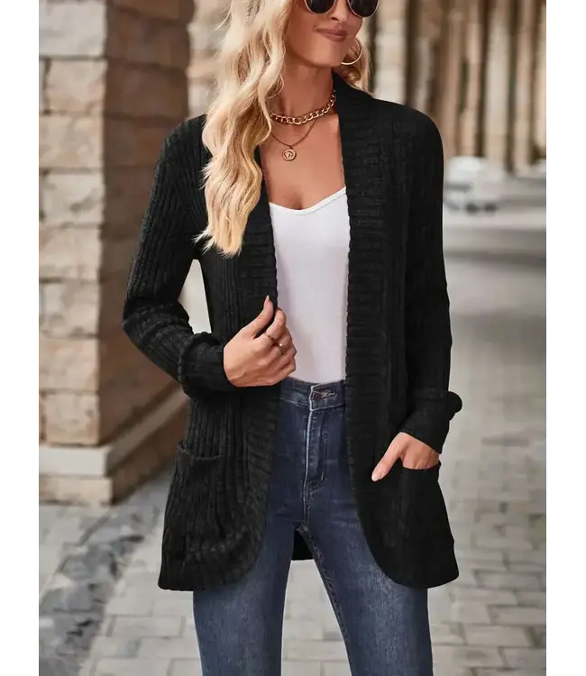 Solid Pit Stripe Casual Long Sleeved Cardigan Jacket