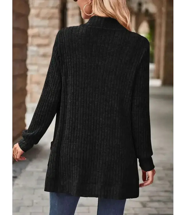 Solid Pit Stripe Casual Long Sleeved Cardigan Jacket