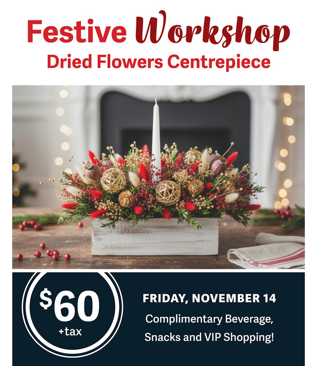 Festive Workshop - Dried Flowers Centrepiece - November 14 (DEPOSIT ONLY)