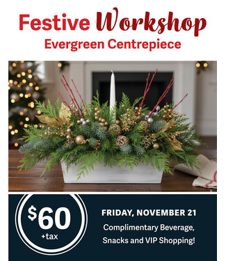 Festive Workshop - Evergreen Centrepiece - November 21 (DEPOSIT ONLY) Festive Workshop - Evergreen Centrepiece - November 21 (DEPOSIT ONLY)