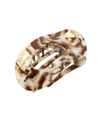 SoapElenGlen Marble Textured Oval Hair Claw Clip | Brown Gold