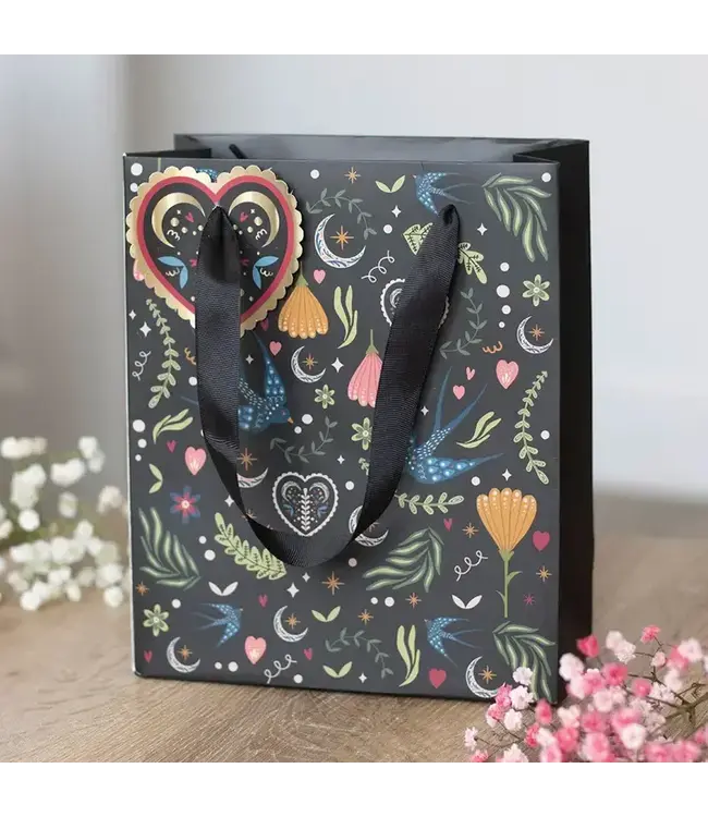Medium Black Folk Floral Print Gift bag