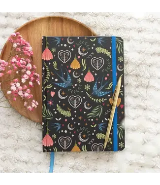 Something Different Wholesale Midnight Bloom Folk Floral Print A5 Notebook