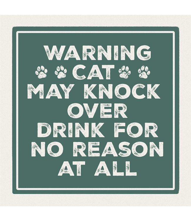 Coaster 4" Sq Warning Cat