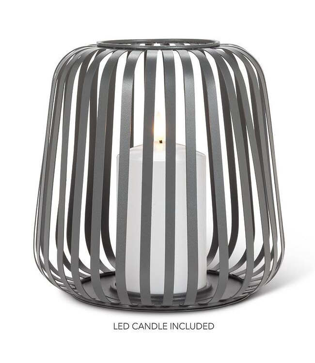 Large Cage Lantern with LED Candle - Grey