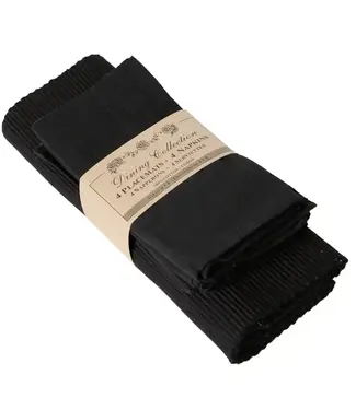 Accent Linen Placemats 4 + 4 Napkins Set - Black