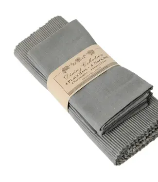 Accent Linen Placemats 4 + 4 Napkins Set - Grey Dark