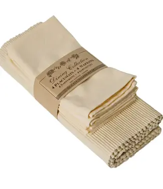 Accent Linen Placemats 4 + 4 Napkins Set - Natural/Ecru