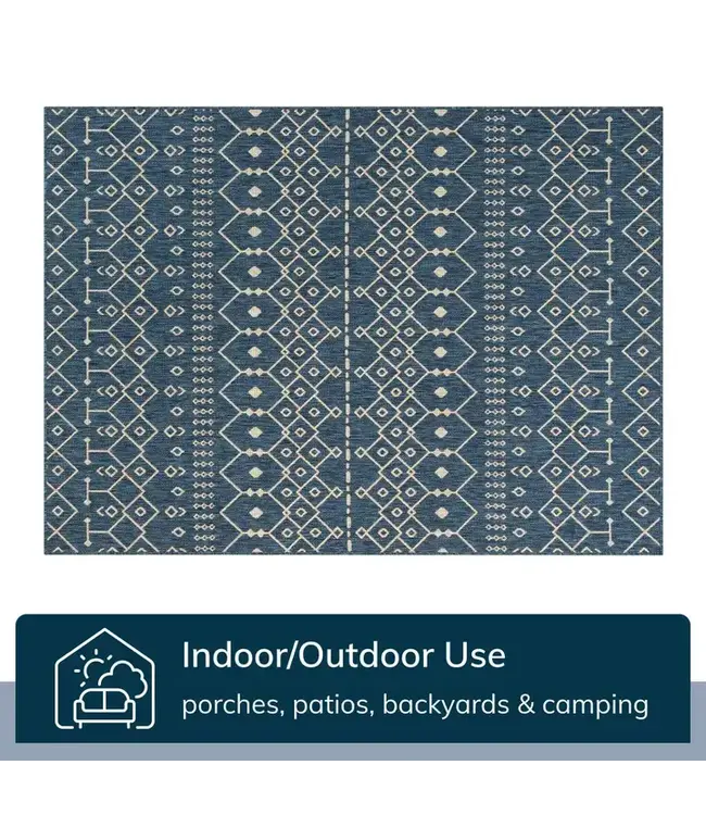 Nord Moroccan Tribal Indoor Outdoor Blue Flatweave Rug 6'7" x 9'3"