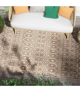 Well Woven Nord Moroccan Tribal Indoor Outdoor Taupe Flatweave Rug 5'3" x 7'3"